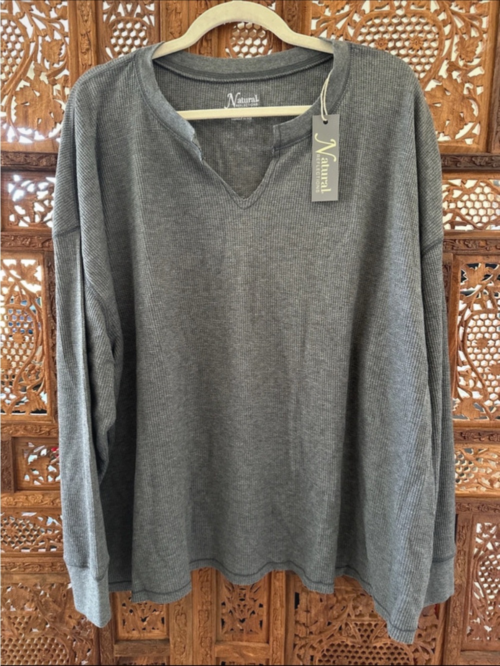 Natural Reflections Hillside Notch Neck Thermal Top Size 1X